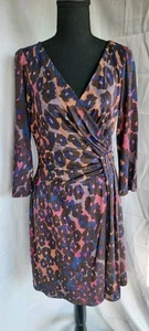 Diane Von Furstenberg 100% Silk Dress Sz 10  Jersey Floral V Neck Faux Wrap  - Picture 1 of 17