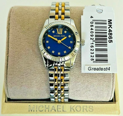 NEW MICHAEL KORS MINI LEXINGTON MK4865  BLUE DIAL  TWO TONE BRACELET 26 MM LADY - Image 1 of 4