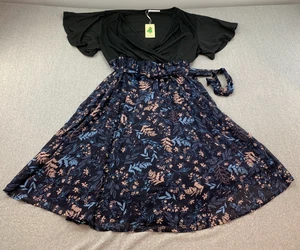 Vestido de gasa tejido manga acampanada Nemidor para mujer talla 20 negro azul floral fluido - Imagen 1 de 13
