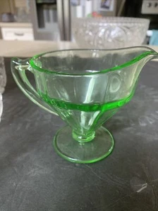 Uranium Green Glass Pitcher Creamer Egg Harbor pattern by Liberty Works Crystal - Picture 1 of 5