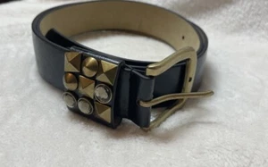 Betsey Johnson Black Faux Leather Waist Belt Size L Buckle Studs 1.5”W - Picture 1 of 2