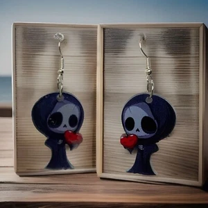 Ghost Girl With Heart Earrings Dangle On Fishhook For Halloween only 3 available - Picture 1 of 4