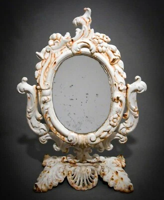 LATE 19TH C ANTIQUE VICTORIAN CAST IRON VANITY ORNATE MIRROR STAND, W/ORIG PAINT - Image 1 of 4