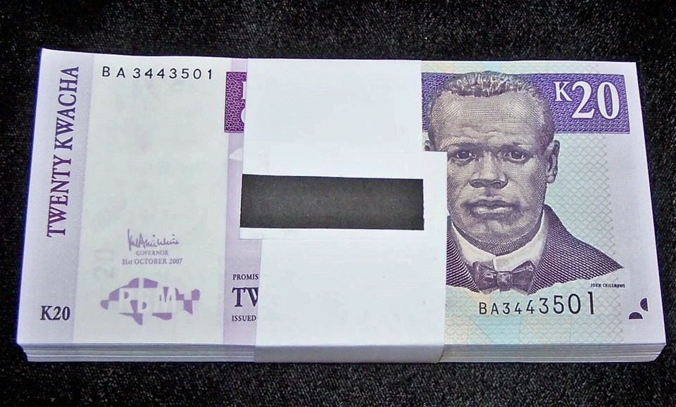 PAQUETE DE BILLETES 100 PIEZAS X MALAWI 20 KWACHA 2007 P 52 AUNC Foto 1 de 2
