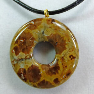 Leopard Skin Jasper Small Brown 1 1/8" Stone Donut Leather Cord Necklace NEW #69