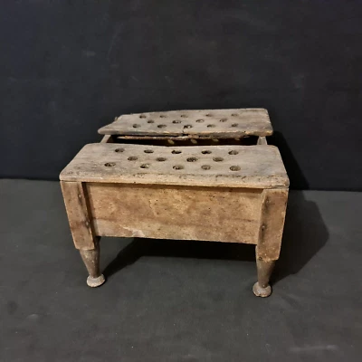 Chaufferette ancienne en bois et métal - XIXe ou avant - Photo 1/4