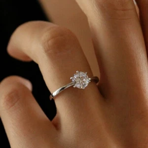 1Ct Round Cut Diamond Solitaire Engagement Wedding Ring 14k White Gold Finish - Picture 1 of 10