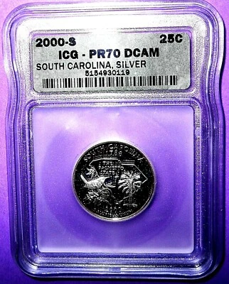 2000-S S.CAROLINA PROOF SILVER WASHINGTON QUARTER- ICG GRADED PF-70 DEEP CAMEO - Image 1 of 4