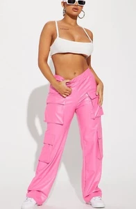 Fashion Nova Faux Leather Cargo Pants Size Small In PINK - Picture 1 of 3