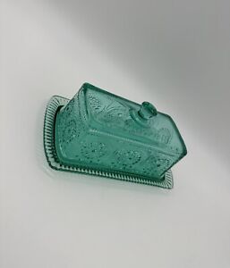 Pioneer Woman Butter Dish Adeline Glass Green Teal Quarter Pound Keeper Retro