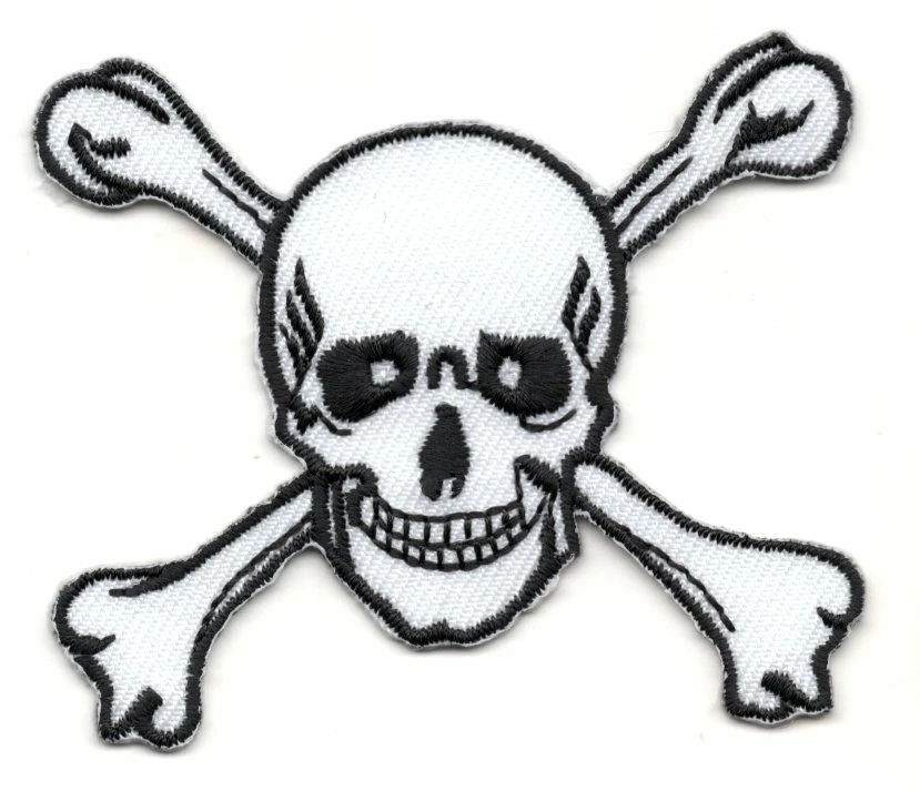 SKULL AND CROSSBONES WHITE & BLACK Iron On Patch Biker Retro Pirates - Image 1 of 1