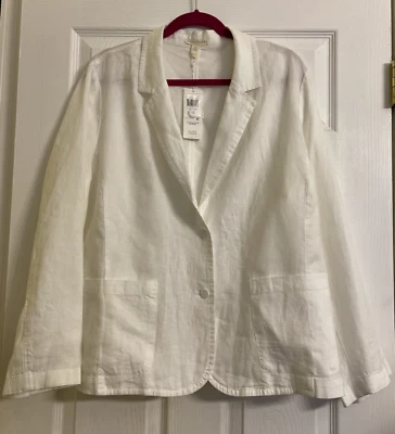 NWT $218 Eileen Fisher White Organic Linen Shaped Blazer L XL - Image 1 of 4