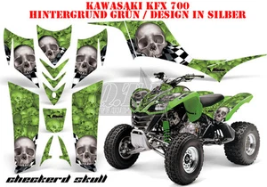 KIT GRÁFICO DE DECORACIÓN DE CARRERAS AMR ATV KAWASAKI KFX 450 Y 700 CALAVERA A CUADROS B - Imagen 1 de 6
