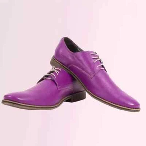 Handamde Men Genuine Leather Shoes Purple Lace-Up Formal Dress Party - Bild 1 von 5