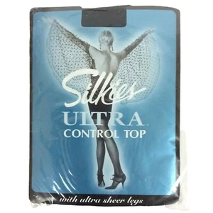 Silkies Ultra Control Top Pantyhose Size Small Navy Blue Sheer Leg - Picture 1 of 2