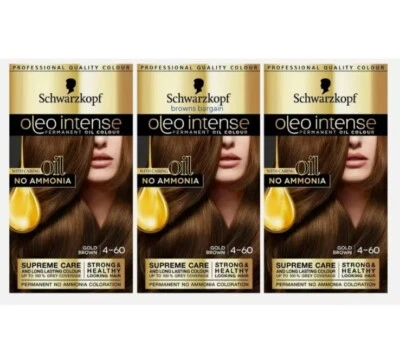 3x Schwarzkopf Oleo Intense Permanent Haarfarbe 4-60 Goldbraun