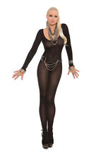 Black Opaque Long Sleeve Crotchless Bodystocking Plus Size Lingerie Xl-2x