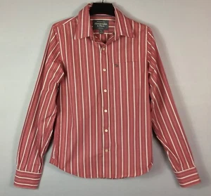 Abercrombie & Fitch Shirt Mens Large Red Stripe Button-Up Muscle Long Sleeves - Picture 1 of 7