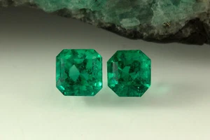 5.5mm Square Semi-Matched Pair Fine Natural Colombian Emeralds Loose Gemstones - Picture 1 of 5