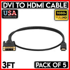 5PCS 3 FT DVI-D to HDMI Cable Gold 18+1 DVI-D Male to HDMI Male Cord for HD TV