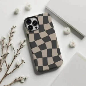 Retro Wavy Checkered Phone Case for Apple iPhone 13, 12, 14, 15 Pro, 16 Pro Max - Picture 1 of 7