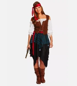 ADULTO PIRATA CARIBEÑO Vestido Elegante Disfraz Damas Halloween NUEVO UK Grande - Imagen 1 de 1