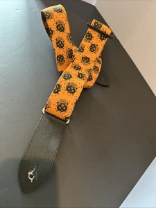 Vtg Custom Made Halloween Black Cat Guitar Strap Spooky Orange UC - Picture 1 of 8