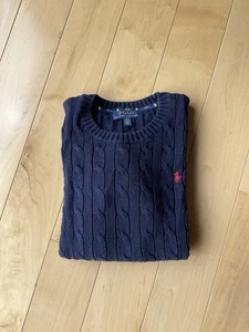 Polo Ralph Lauren Sweater Cable Knit Boys Size M (10-12) Pullover Navy Crew - Picture 1 of 4