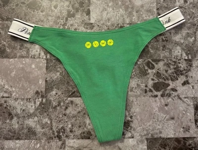 NWOT VICTORIA'S SECRET PINK GREEN TENNIS BALL THICK SIDE STRAP THONG PANTIES - Image 1 of 3