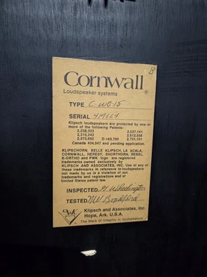 [Vintage] 1974 Klipsch Cornwall I Speakers Pair Walnut Excellent Sound 4M Serial - Image 1 of 4