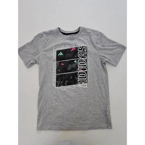 adidas Boys' Short Sleeve Cotton Jersey Logo T-Shirt Tee, Medium Grey Camo Echo - Picture 1 of 3
