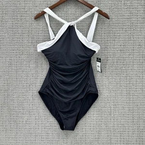 Traje de baño Lauren Ralph Lauren para mujer talla 12 negro blanco cuello alto una pieza nuevo con etiquetas - Imagen 1 de 13