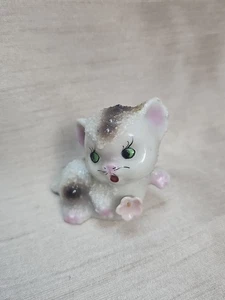 Vintage Japan Spaghetti Textur verspieltes Kätzchen Katze grüne Augen Figur - Bild 1 von 8