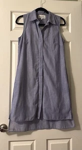 Nicole Miller 100% Cotton Blue/White Pin Stripe Dress w/Waist Tie Size 2 - Picture 1 of 9