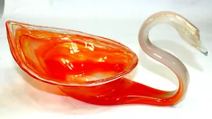 Plato de caramelo cisne de Murano naranja blanco remolino vidrio 12,5" pájaro vintage - Imagen 1 de 7
