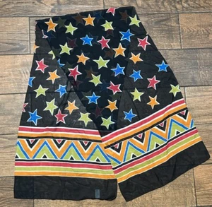 "Bufanda Italia de colección negra pura colorida estrellas borde geométrico rectángulo 60x15""" - Imagen 1 de 5