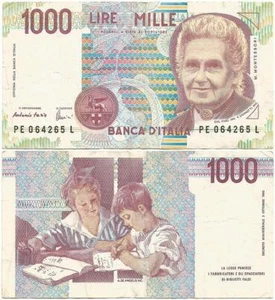 1990 ITALY Veteran "1000 LIRE" Banknote MARIA MONTESSORI Physician & TEACHER - Picture 1 of 3