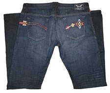 New Men's Robins Jeans BM5777 Sioux Tribal Dark Wash Studded Blue Jeans Size 38