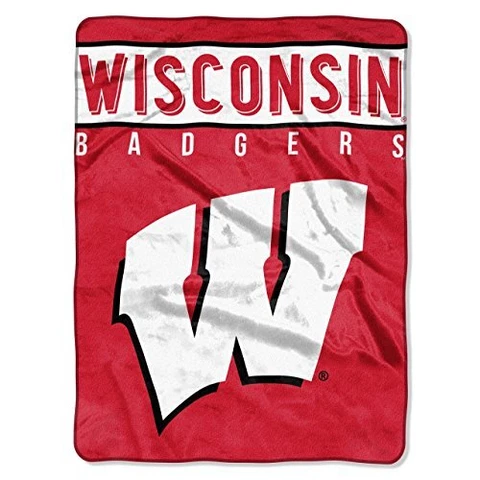 NCAA Wisconsin Badgers "Basic" Raschel Throw Blanket, 60" x 80" , Red Cover