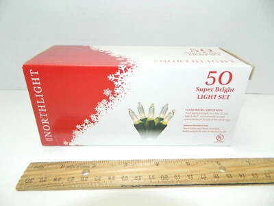 Set 50 WHITE Mini holiday Christmas TREE Lights 2.5” Spacing - Green Wire 10 fT - Image 1 of 3