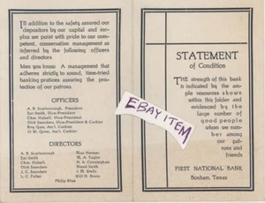 1926 Bonham Texas FIRST NATIONAL BANK Zac Smith SCARBOROUGH HALSELL WELLS GASS - Picture 1 of 1
