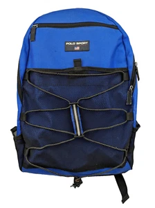 Vintage Ralph Lauren POLO Sport Backpack Bag w/ Bungee Cord Blue Black USA 90s - Picture 1 of 10