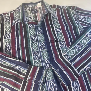 Vtg Wrangler Western Shirt Men's 2XLT Striped Southwestern Aztec Pearl Snap 90s - Picture 1 of 8