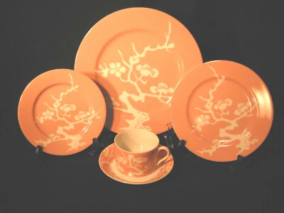 Fitz Floyd Prunier De Chine Peach Porcelain Dinnerware 5pc Place Setting Japan  - Image 1 of 4