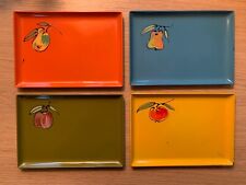 Vtg 1965 Davar Lacquer Ware Set of 4 Canape Trays Snack Plates Fruits MCM Japan