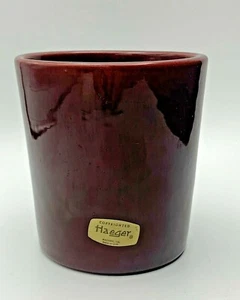 Vintage Haeger Pottery #4025 Burgundy 4.75" Cylinder Planter Original Foil Label - Picture 1 of 8