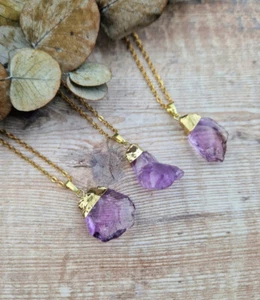 Natural Amethyst necklace gold crystal necklace drip minimalist - Picture 1 of 2