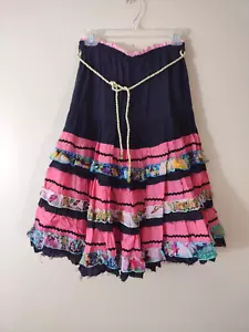 Falda Ariella Y2K Falda Midi Algodón en Niveles Talla S/M Boho Hippie Negro Rosa RARA - Imagen 1 de 5