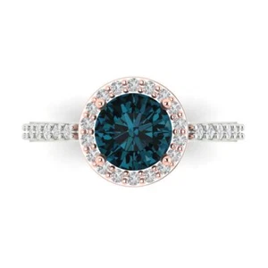 1.86 tcw Round Engagement Ring 14K Dual-Tone Gold London Blue Topaz Promise Ring - Picture 1 of 11