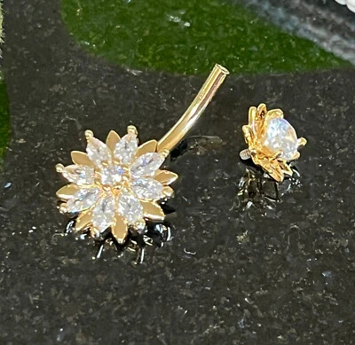 Anillo ombligo flor flor gema circonita cúbica 1 pieza roscado interno ombligo naval Foto 1 de 4